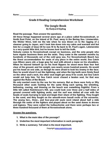 8th Grade Reading Comprehension Workbook