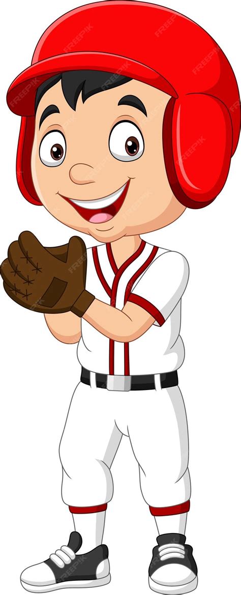 Premium Vector Cartoon Little Boy Playing A Baseball