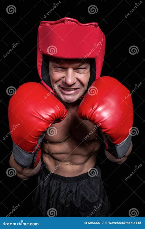 Angry Boxer With Gloves And Headgear Stock Image Image Of Macho