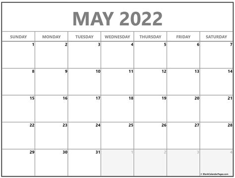 Printable Calendar Calendar May 2022 May 2022 Free Calendar Tempplate