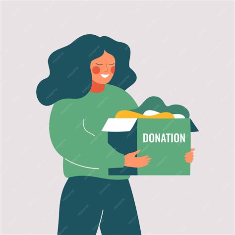 Premium Vector Volunteer Woman Holds Donation Box With Old Used