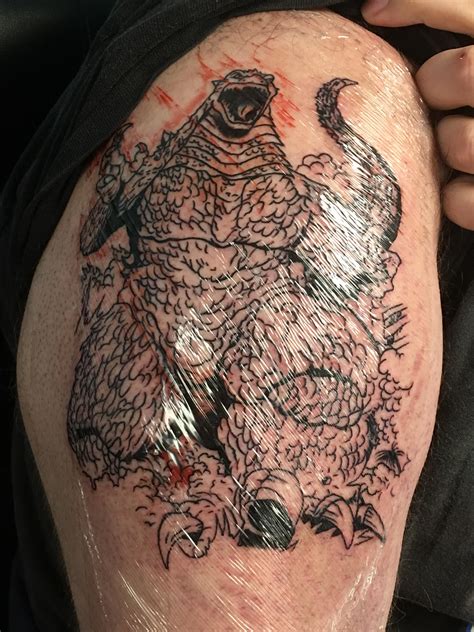 See more ideas about gorillas art, gorilla tattoo, godzilla tattoo. Still a little bloody, but got the line work for my ...