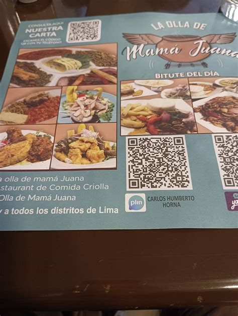 Carta del restaurante La Olla De Mamá Juana Comida Criolla