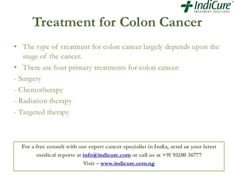 Treatment for bowel (rectal) cancer this section is about treatment for cancer that starts in the back passage (rectal cancer). Colon cancer treatment in india at affordable cost