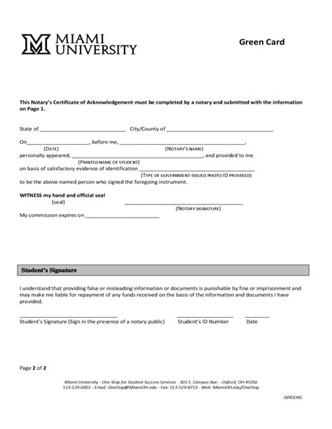 Check spelling or type a new query. Green Card Form - Miami University Free Download