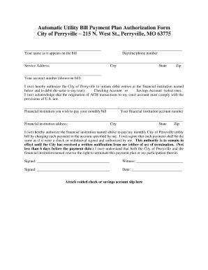 Your utility bills should be considered and included on the list of items connected to your homeownership, such as taxes, mortgage, and all the water used in your household will be covered in the monthly bill. Fillable Online Automatic Utility Bill Payment Plan Authorization Form Fax Email Print - PDFfiller