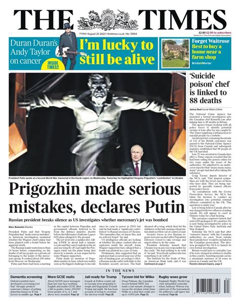 Times Front Page 25th Of August 2023 Tomorrows Papers Today