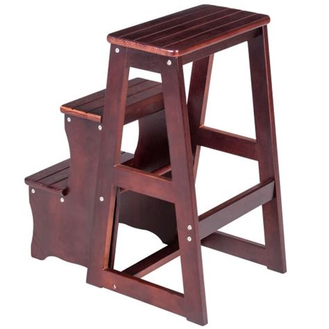 3 Tier Folding Wood Step Ladder Stool Bench Hw56399