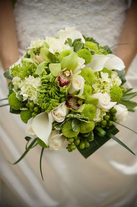 Whether used in bouquets, centerpiece arrangements, aisle decoration. Bridal Bouquet - White and green flowers, cymbidium ...