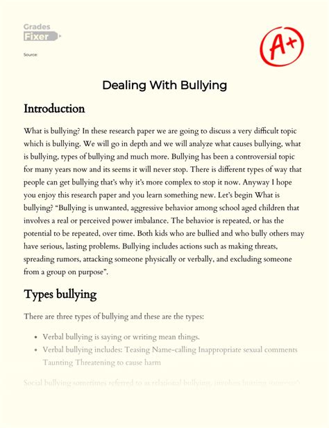 bullying definition types and its resolution [essay example] 1697 words gradesfixer