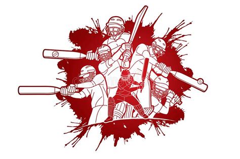 Groupe De Joueurs De Cricket Action Dessin Animé Sport Illustration De