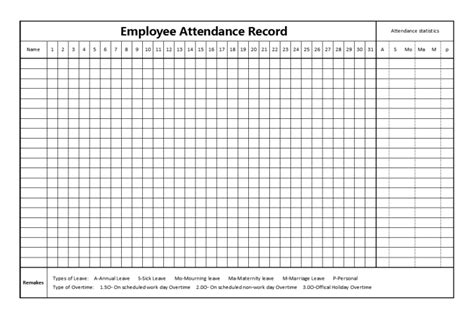 Word Of Employee Attendance Recorddocx Wps Free Templates