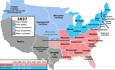 Free And Slave States In The Us 1837 Diagram Quizlet