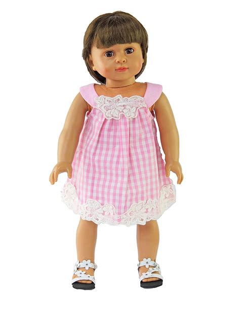 Pink And White Checkered Dress For 18 Inch Dolls