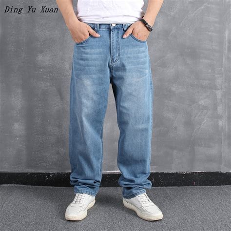 Plus Size Black Blue Baggy Jeans For Big Men Hip Hop Wide Leg Denim