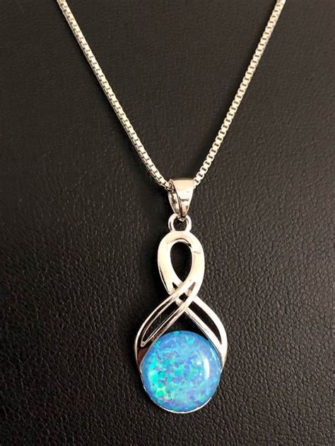 Fire Opal Necklace Sterling Silver Blue Opal Infinity Etsy Fire Opal Necklace October