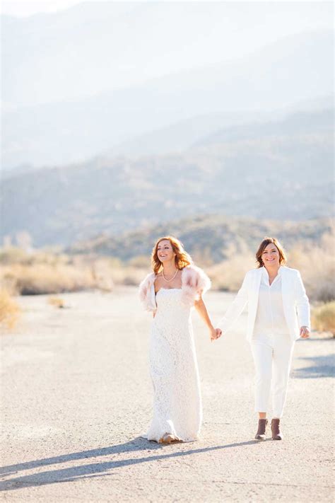 Garden Wedding Meets Desert In Palm Springs Lesbian Elopement Equally Wed Modern Lgbtq