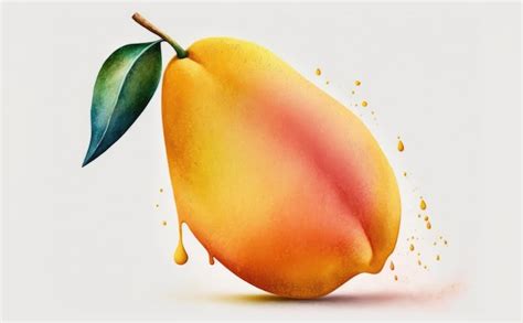 Un Mango Dibujado Sobre Fondo Blanco Acuarela Frutas Tropicales