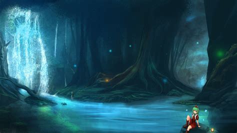 Download 1920x1080 Anime Landscape Waterfall Forest