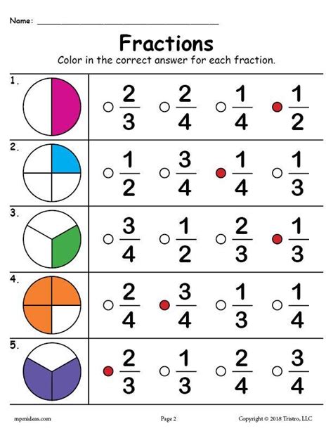 Printable Fractions Worksheet Fractions Worksheets First Grade Math