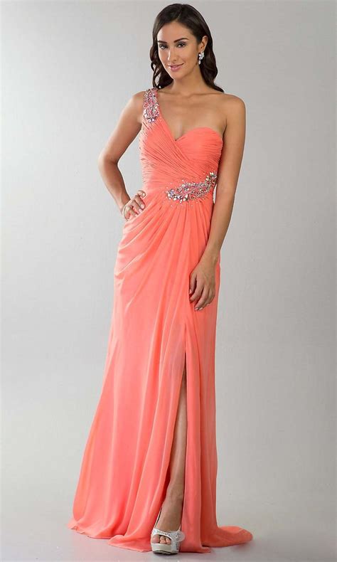 coral prom dresses one shoulder prom dress long prom dresses coral bridesmai… coral