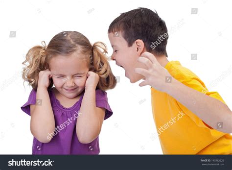 Quarreling Kids Boy Shouting To Girl Isolated Stock Photo 140363626