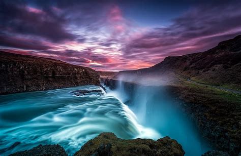 Hd Wallpaper The Sky Water Clouds Sunset Rocks Waterfall Iceland