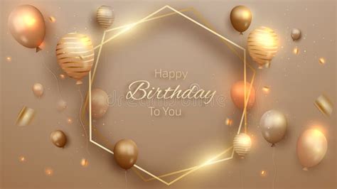 Happy Birthday Card With Luxury Balloons And Ribbon 3d Realistic Style