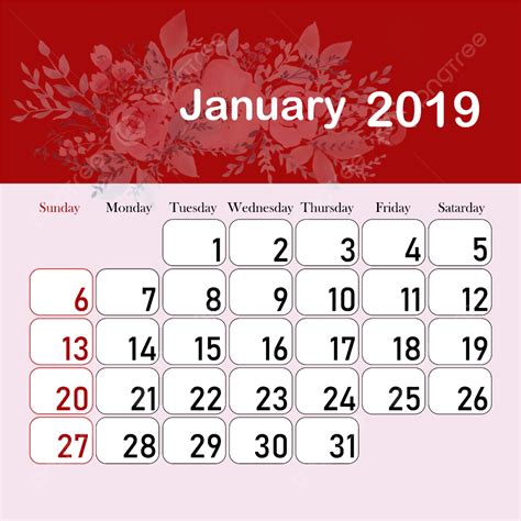 Gambar Kalender Bulan 2019 Januari Templat Untuk Unduh Gratis Di Pngtree