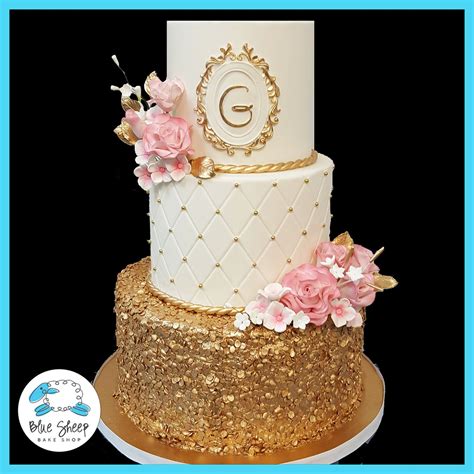 Pink, pearl & gold wedding cake. Pink and Gold Wedding Cake NJ | Wedding cakes, Quinceanera cakes, Cake