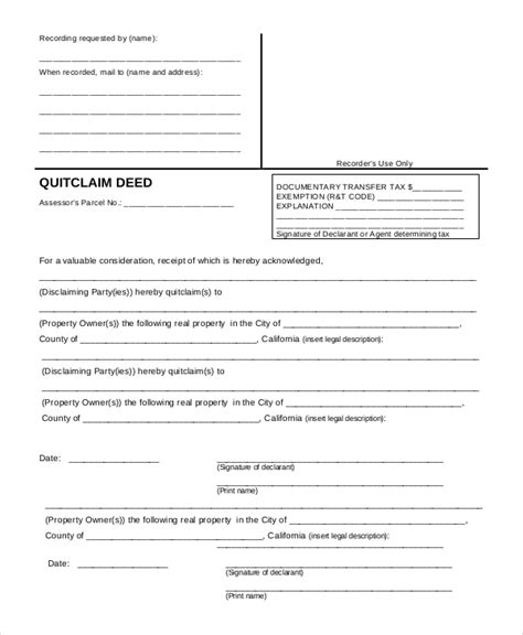 Quick Claim Deed Form Printable