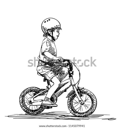 Cute boy with army helmet drawings kids with helmet sketch smiling boy drawing. Small Boy Helmet Riding Bicycle Vector Stock Vector ...