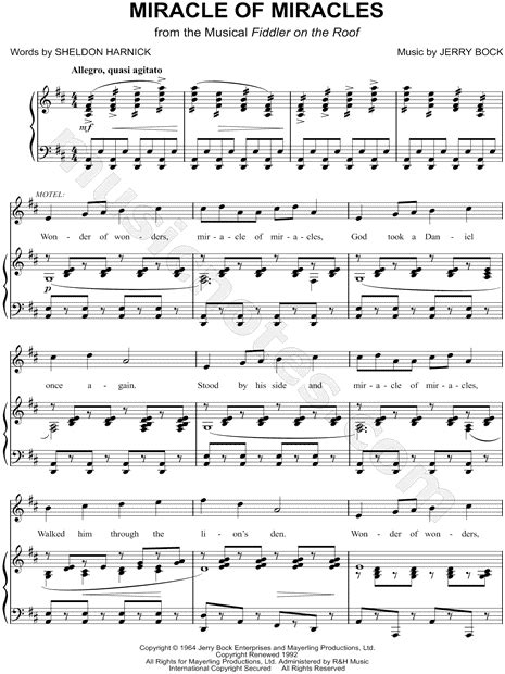 Miracle Of Miracles From Fiddler On The Roof Sheet Music In D Major Transposable