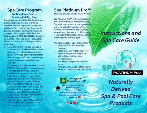 Tips And Instructions Spa Platinum Pro Hot Tub Spa And Pool Products All Made With Natural