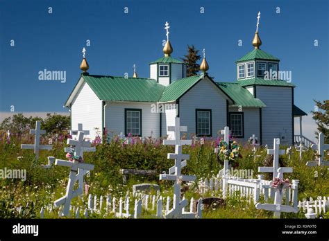 Usa Alaska Ninilchik Russian Orthodox Church And Cemetery Stock