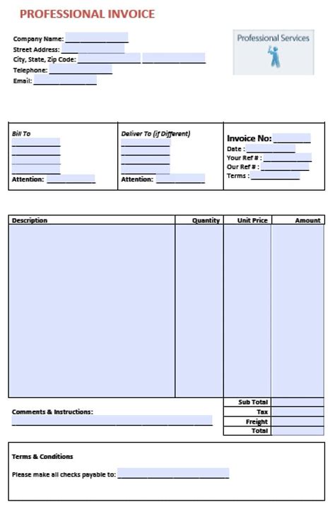 Download our amazing looking blank invoice templates and billing samples in excel format (.xls or .xlsx) for free, which enable you to easily create invoices and bills as easy as filling in a paper form. Free Professional Service Invoice Template | PDF | WORD ...