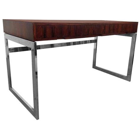 Milo Baughman Style Rosewood And Chrome Desk At 1stdibs Milo Baughman Desk Glass Chrome Desk