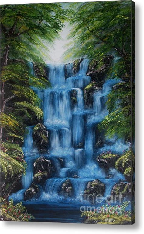 Waterfall Oil Painting Acrylic Print By Avril Brand Waterfall Art