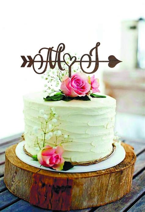 Rustic Wedding Arrow Cake Topper Wood Initials Cake Topper M Custom