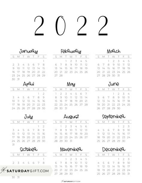 2022 Year Calendar Yearly Printable 1 Year Calendar At A Glance Ten Free Printable Calendar