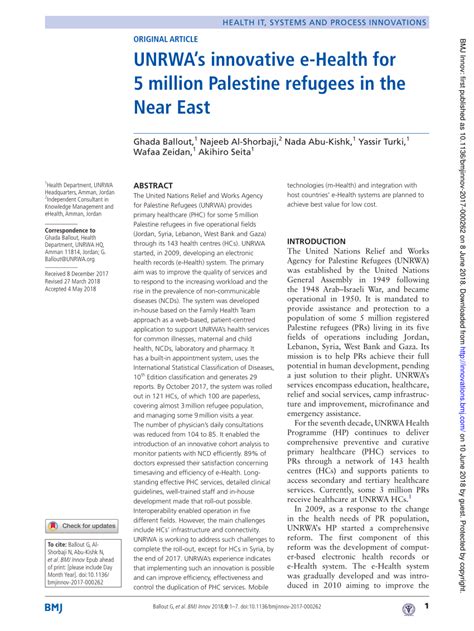 (PDF) UNRWA’s innovative e-Health for 5 million Palestine refugees in