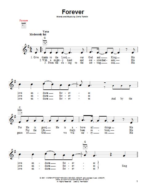 Forever chris tomlin verse g give thanks to the lord our god and king his love endures forever c g for he is good, he is above all things his love endures forever d c sing praise, sing pra. Forever | Sheet Music Direct