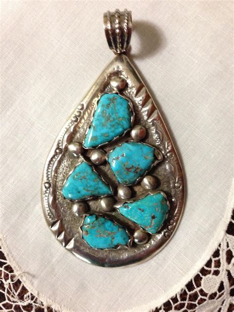 Early Zuni Signed Sterling Turquoise Pendant Turquoise Zuni Jewelry