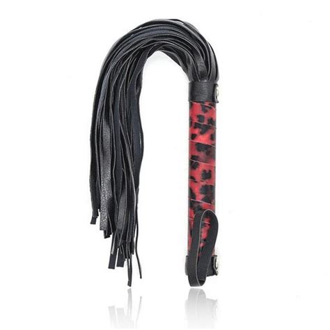 New Sexy Whip Pu Leather Flirt Toys Black Lash Red Leopard Handle Bdsm