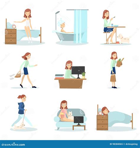 Woman Daily Routine Stock Vector Illustration Of Life
