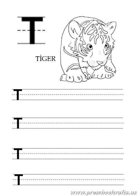 Uppercase Letter T Worksheet For Kindergarten And 1st Grade Tiger