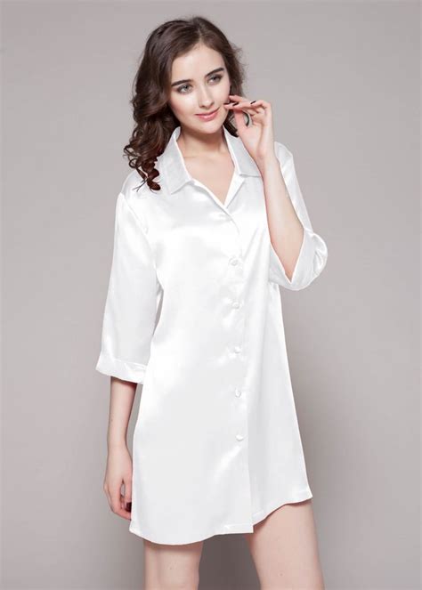 Classic Silk Nightshirt Sleep Shirt 22 Momme Night Shirt White Long Sleeves Types Of Sleeves