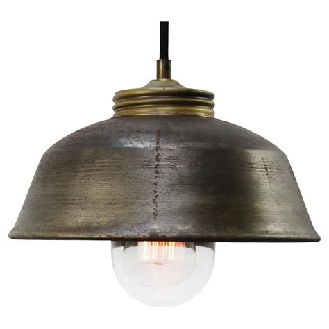 Brass Vintage Industrial Rust Metal Clear Glass Pendant Lights For Sale