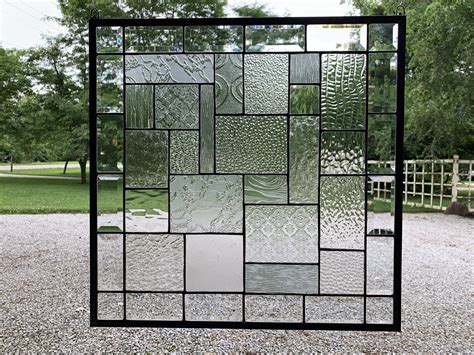 Stained Glass Panel Clear Textured Glass Geometric Window Hanging Beveled Glass Squares