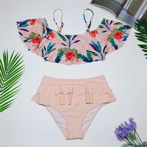 Off Shoulder Bikini 2019 Sexy Women Ruffle Swimsuit Bandeau Bathing